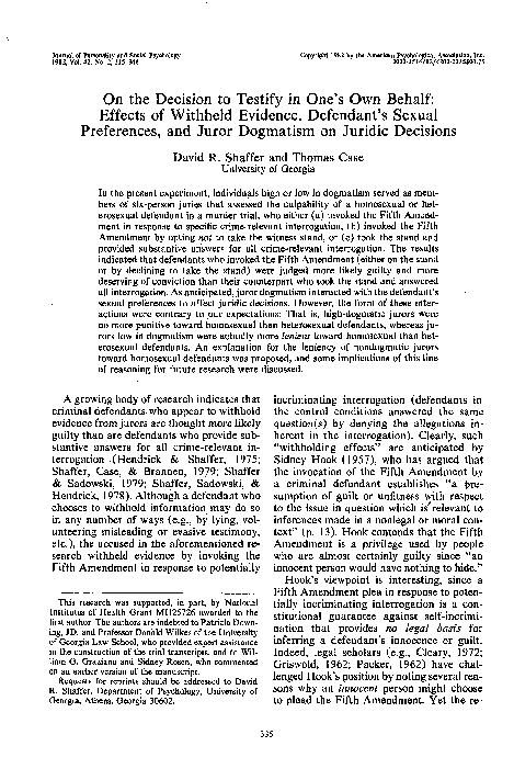 (PDF) On the decision to testify in one's own behalf: Effects of ...