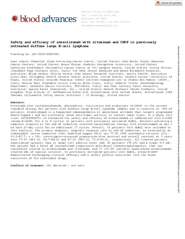 (PDF) Safety and efficacy of atezolizumab with rituximab and CHOP in ...