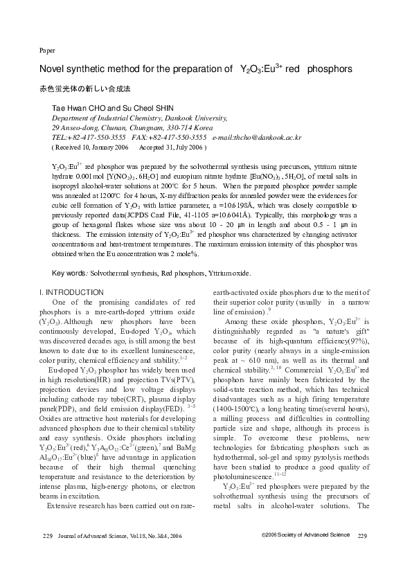 (PDF) Novel synthetic method for the preparation of Y2O3: Eu3+ red ...