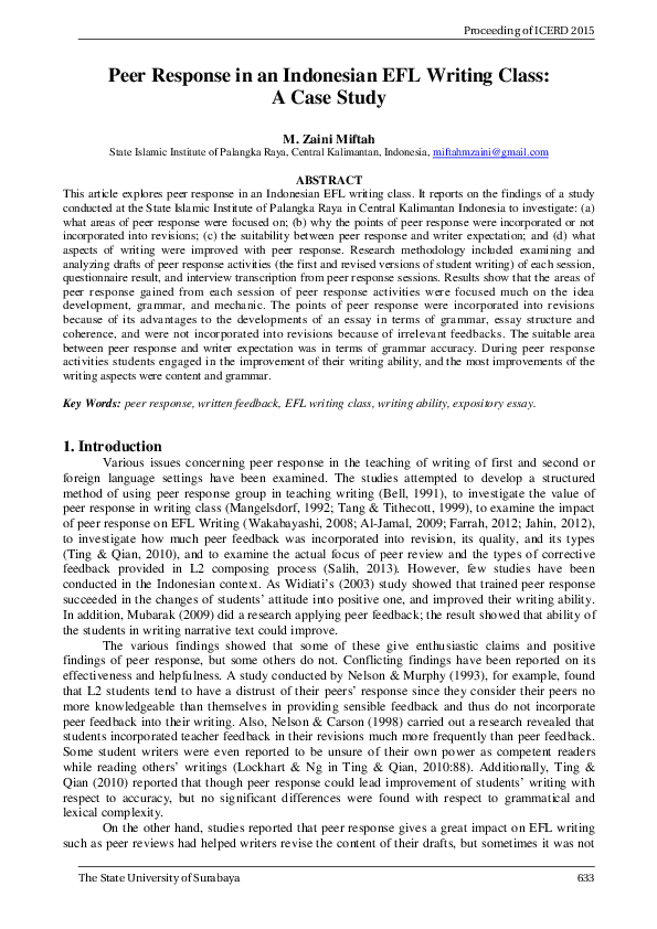 (PDF) Peer Response in an Indonesian EFL Writing Class: A Case Study