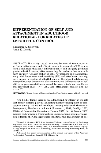 (PDF) Differentiation of Self and Attachment in Adulthood: Relational ...