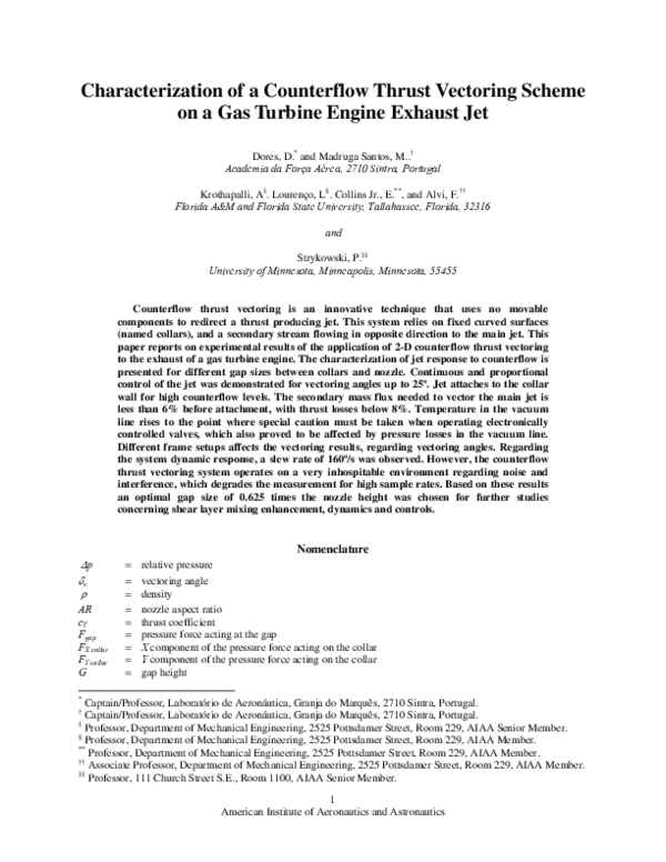 (PDF) Characterization of a Counterflow Thrust Vectoring Scheme on a ...