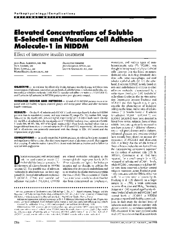 (PDF) Elevated Concentrations of Soluble E-Selectin and Vascular Cell ...