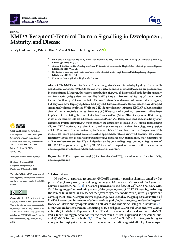 (PDF) NMDA Receptor C-Terminal Domain Signalling in Development ...