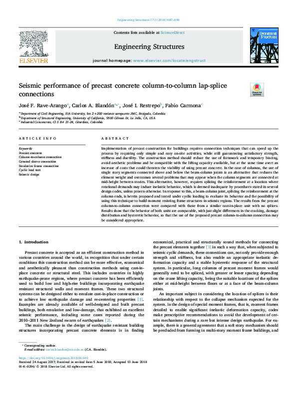 (PDF) Seismic performance of precast concrete column-to-column lap ...