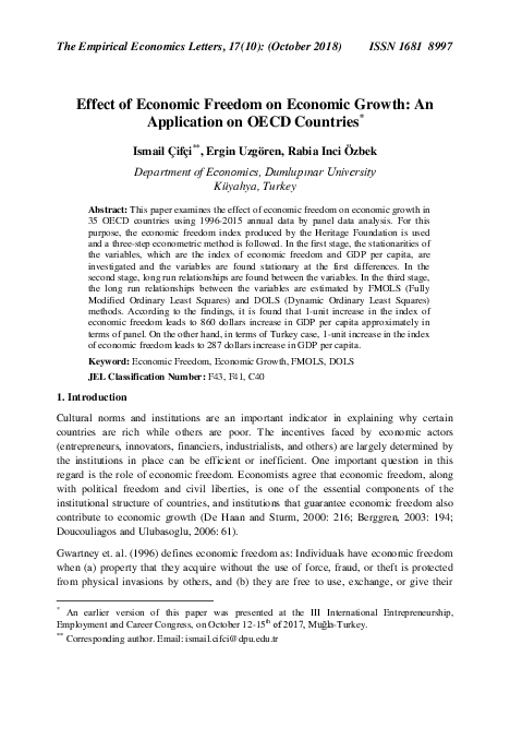 (PDF) Effect of Economic Freedom on Economic Growth: An Application on ...
