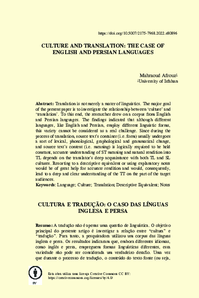 (PDF) Culture and translation: the case of English and Persian languages