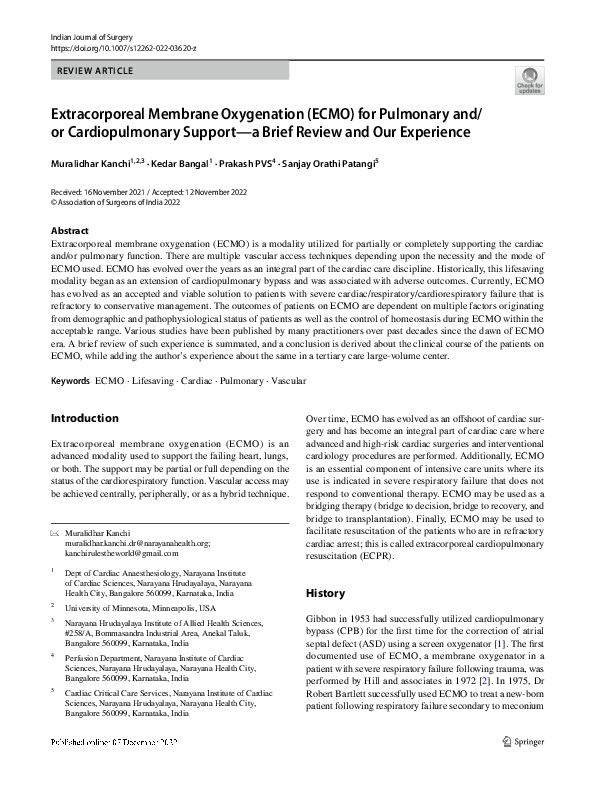 (PDF) Extracorporeal Membrane Oxygenation (ECMO) for Pulmonary and/or ...