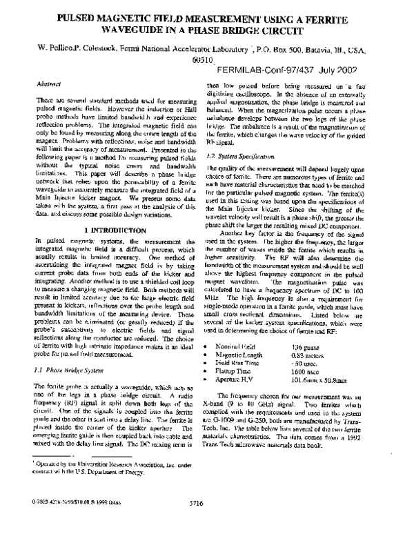 (PDF) Pulsed magnetic field measurement using a ferrite waveguide in a ...