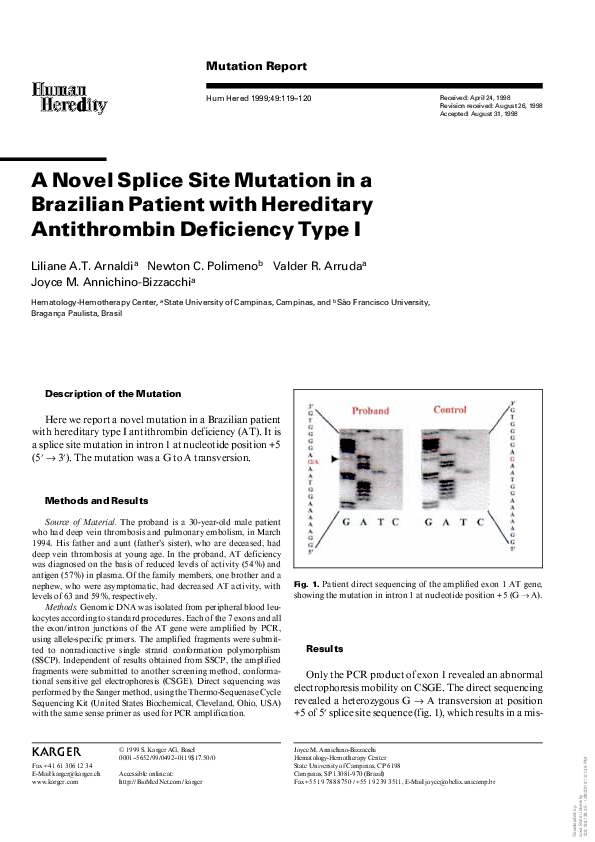 (PDF) A Novel Splice Site Mutation in a Brazilian Patient with ...