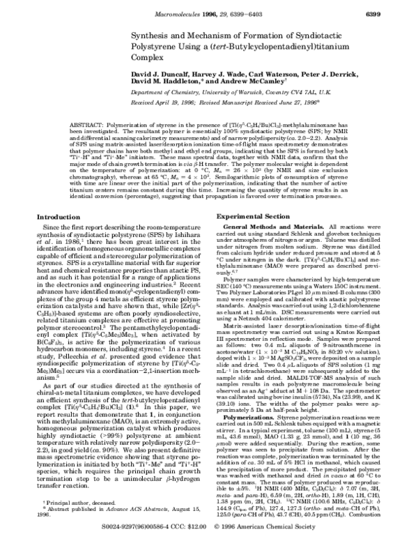 (PDF) Synthesis and Mechanism of Formation of Syndiotactic Polystyrene ...