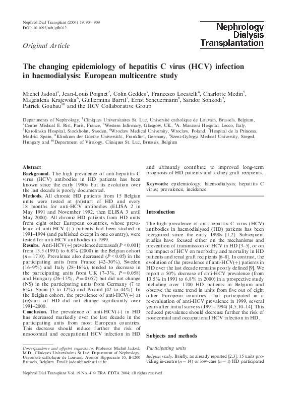 (PDF) The changing epidemiology of hepatitis C virus (HCV) infection in ...