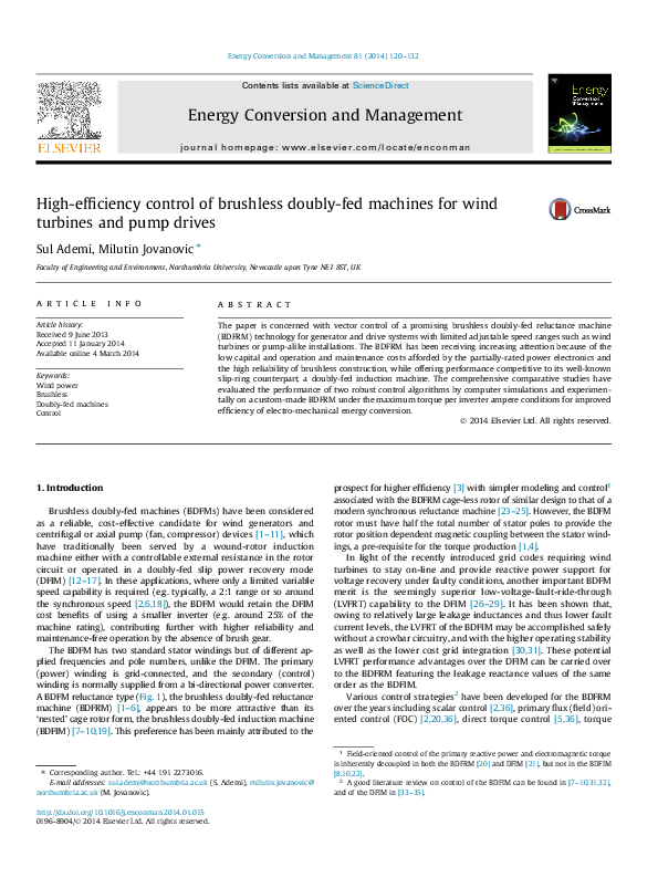 (PDF) High-efficiency control of brushless doubly-fed machines for wind ...