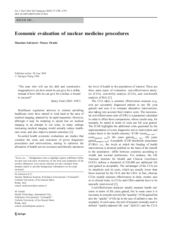 (PDF) Economic evaluation of nuclear medicine procedures