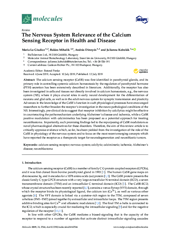 (PDF) The Nervous System Relevance of the Calcium Sensing Receptor in ...