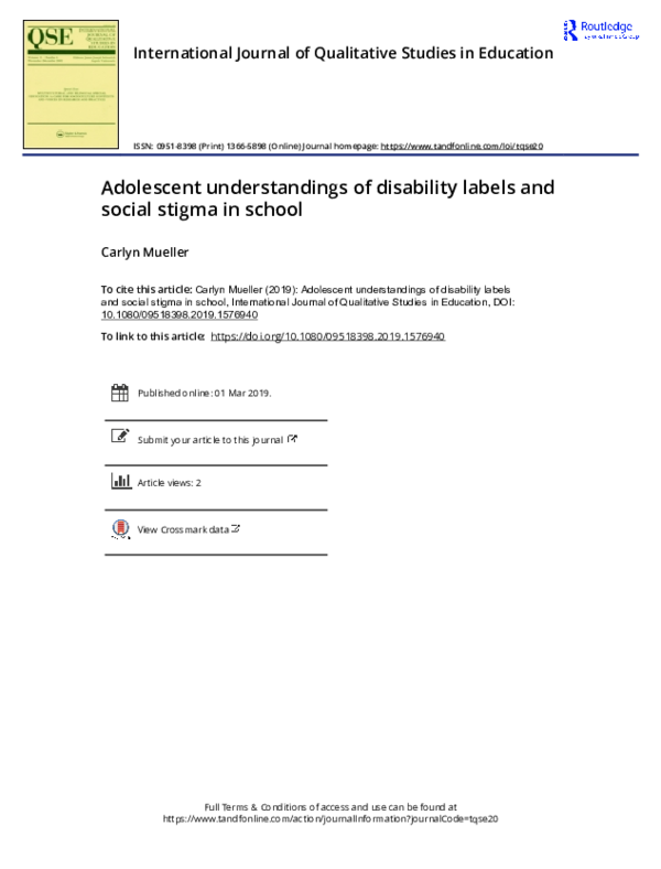 (PDF) Adolescent understandings of disability labels and social stigma ...