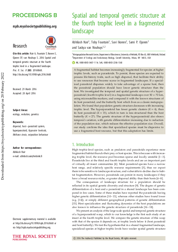 (PDF) Spatial and temporal genetic structure at the fourth trophic ...