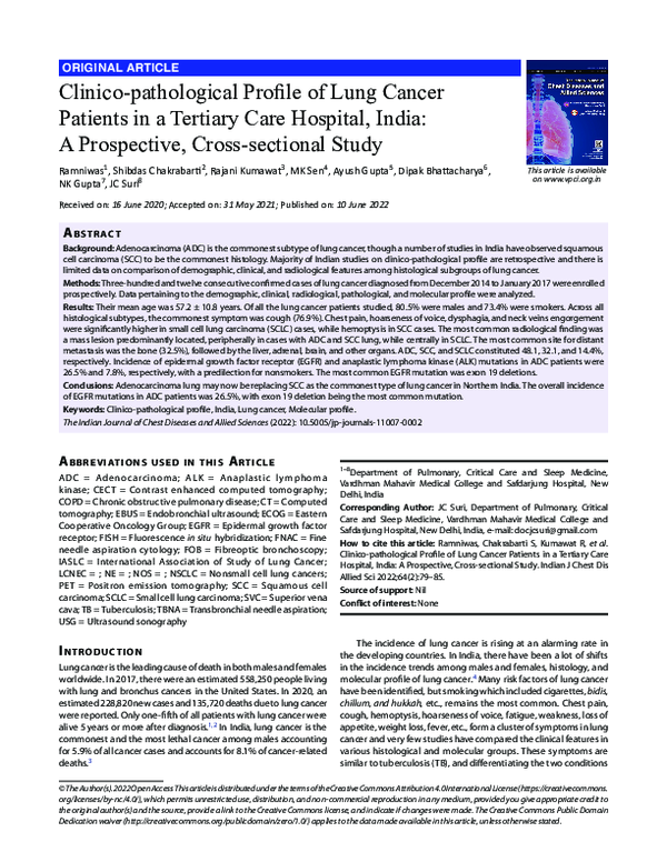 (PDF) Clinico-pathological Profile of Lung Cancer Patients in a ...