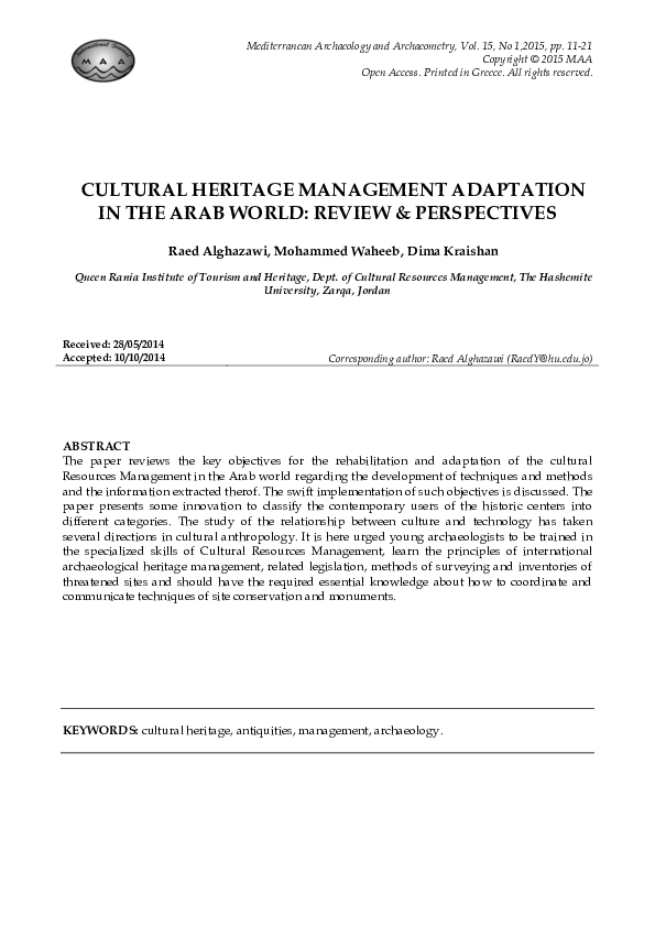 (PDF) Cultural Heritage Management Adaptation in the Arab World: Review ...