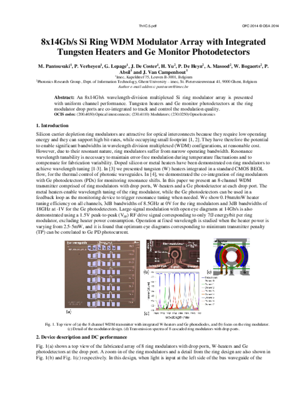(PDF) 8x14Gb/s Si Ring WDM Modulator Array with Integrated Tungsten ...