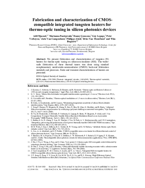 (PDF) Fabrication and characterization of CMOS-compatible integrated ...
