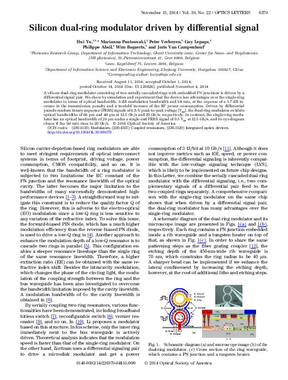 (PDF) Silicon dual-ring modulator driven by differential signal