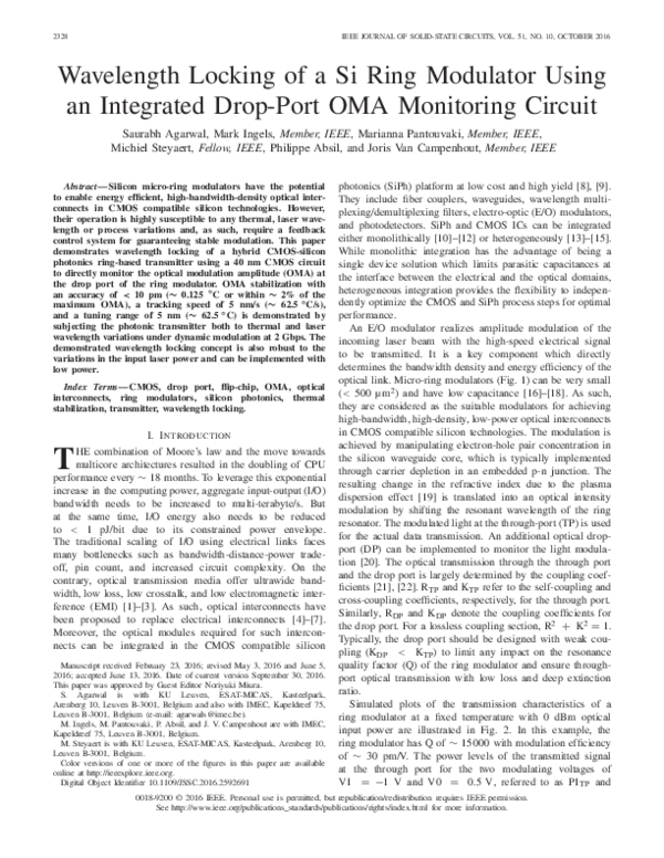 (PDF) Wavelength locking of a Si ring modulator using an integrated ...