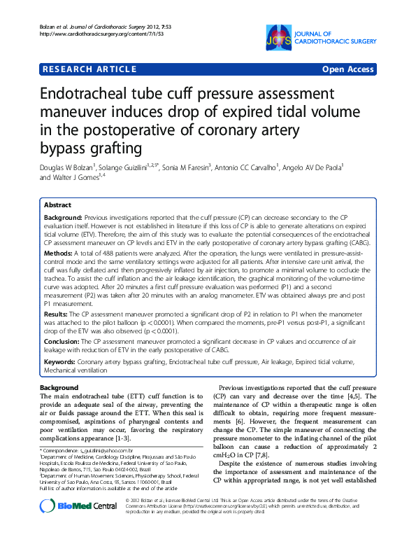 (PDF) Endotracheal tube cuff pressure assessment maneuver induces drop ...