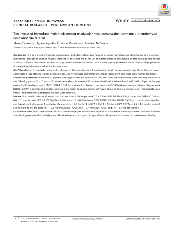 (PDF) The impact of immediate implant placement on alveolar ridge ...
