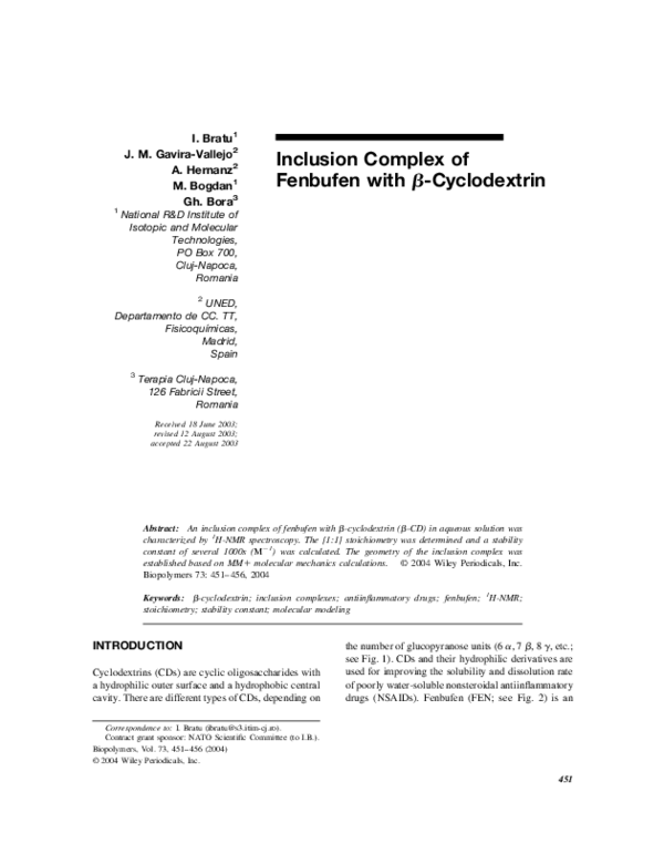(PDF) Inclusion complex of fenbufen with ?-cyclodextrin