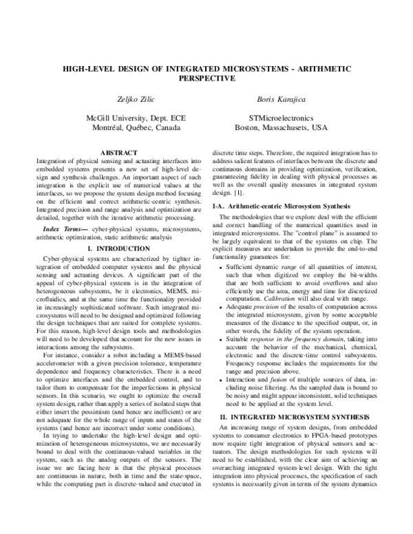 (PDF) High-level design of integrated microsystems - arithmetic perspective