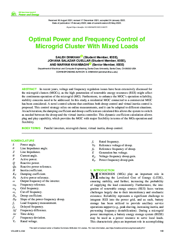 (PDF) Optimal Power and Frequency Control of Microgrid Cluster With ...