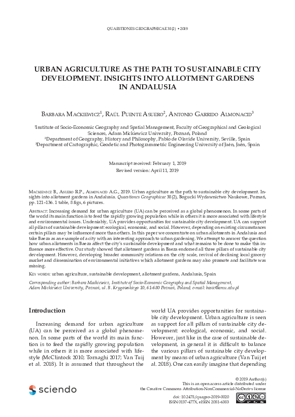 (PDF) Urban Agriculture as the Path to Sustainable City Development ...