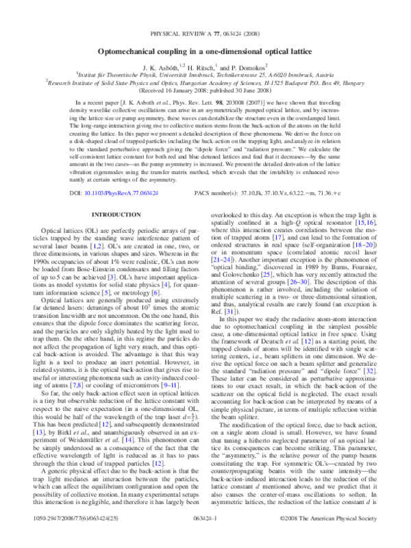 (PDF) Optomechanical coupling in a one-dimensional optical lattice