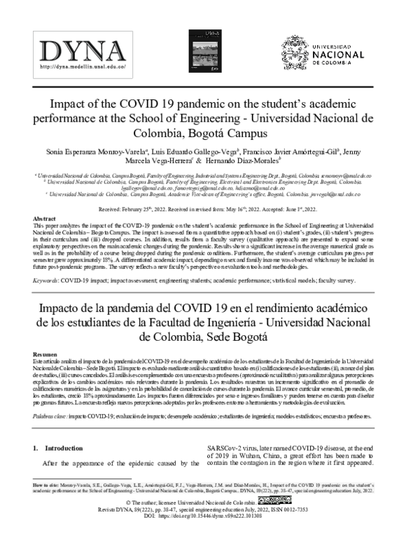 (PDF) Impact of the COVID 19 pandemic on the student’s academic ...