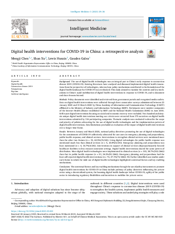 (PDF) Digital health interventions for COVID-19 in China: a ...