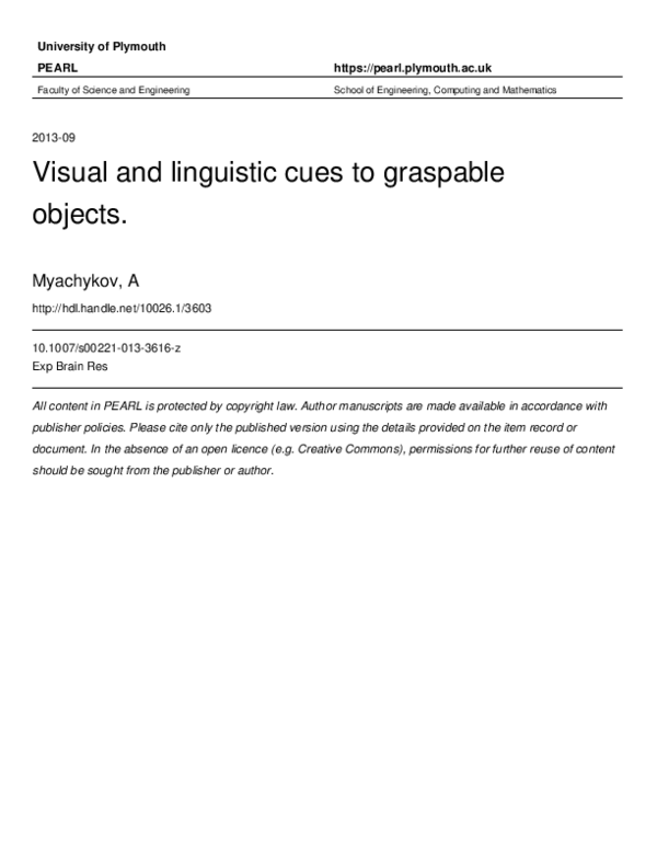 (PDF) Visual and linguistic cues to graspable objects