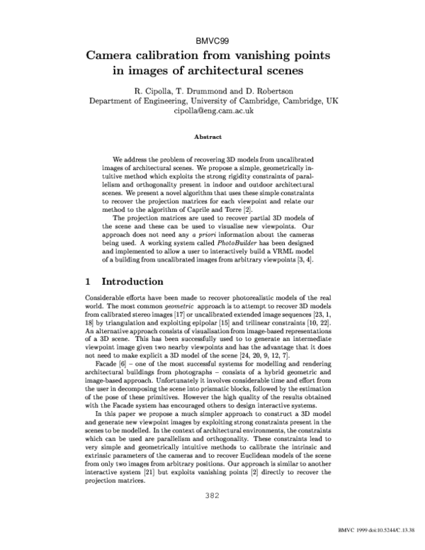 (PDF) Camera Calibration from Vanishing Points in Image ofArchitectural ...