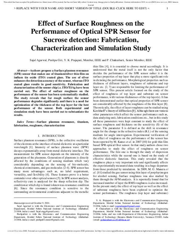 (PDF) Effect of Surface Roughness on the Performance of Optical SPR ...