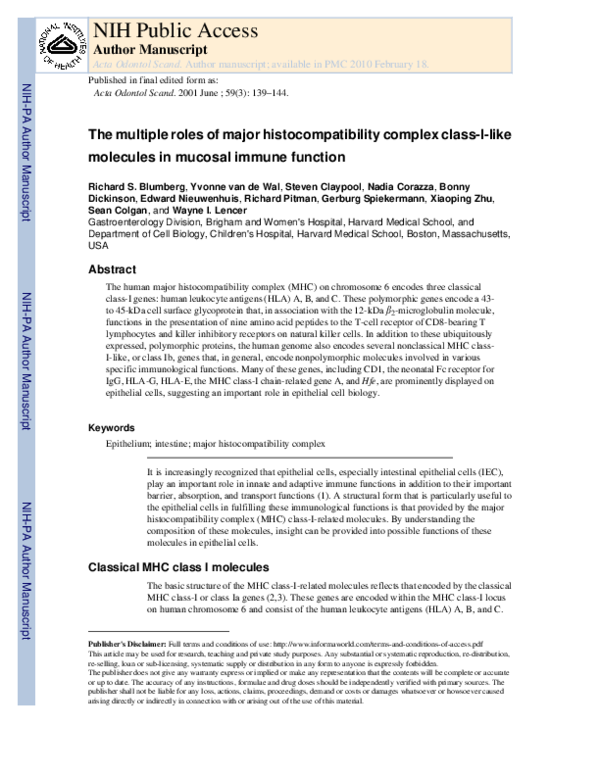 (PDF) The multiple roles of major histocompatibility complex class-I ...