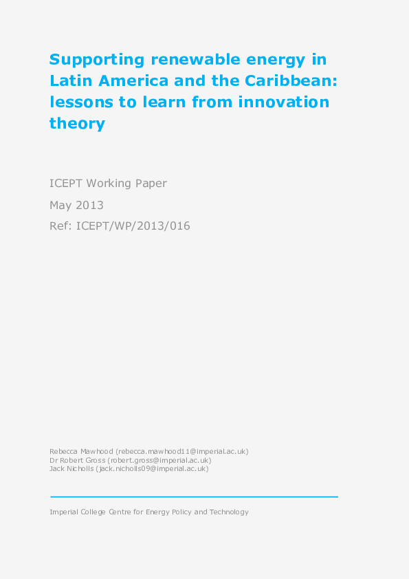 (PDF) Supporting renewable energy in Latin America and the Caribbean ...