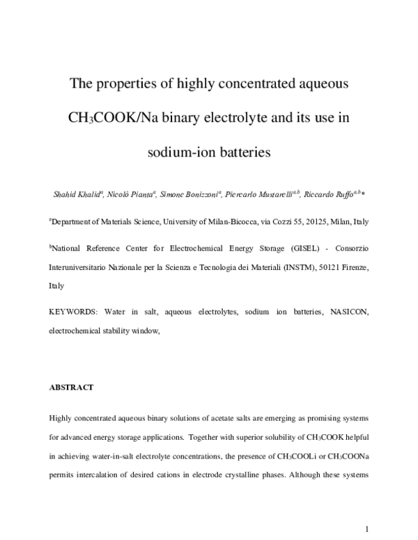 (PDF) The properties of highly concentrated aqueous CH3COOK/Na binary ...