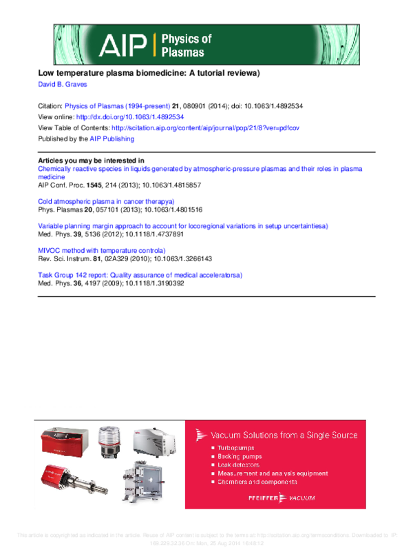(PDF) Low temperature plasma biomedicine: A tutorial review