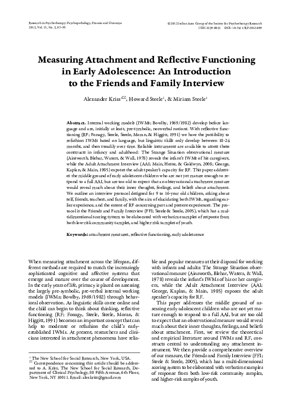 (PDF) Measuring Attachment and Reflective Functioning in Early ...
