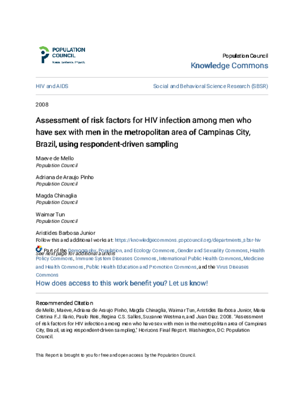 (PDF) Assessment of risk factors for HIV infection among men who have ...