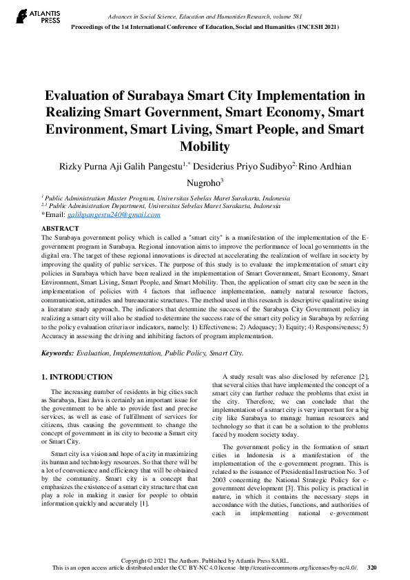 (PDF) Evaluation of Surabaya Smart City Implementation in Realizing ...