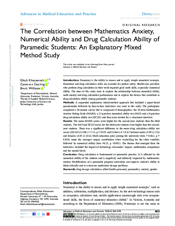 (PDF) The Correlation between Mathematics Anxiety, Numerical Ability ...