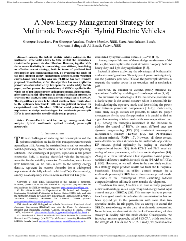(PDF) A New Energy Management Strategy for Multimode Power-Split Hybrid ...