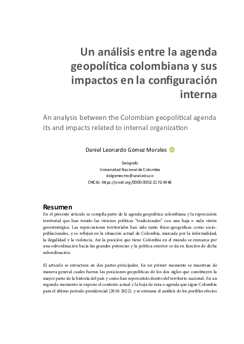 (PDF) Un análisis entre la agenda geopolítica colombiana y sus impactos ...