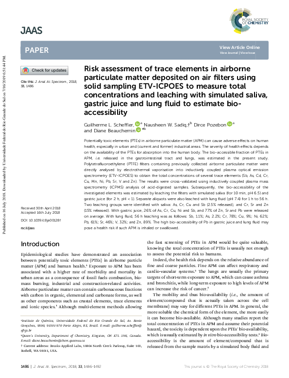 (PDF) Risk assessment of trace elements in airborne particulate matter ...